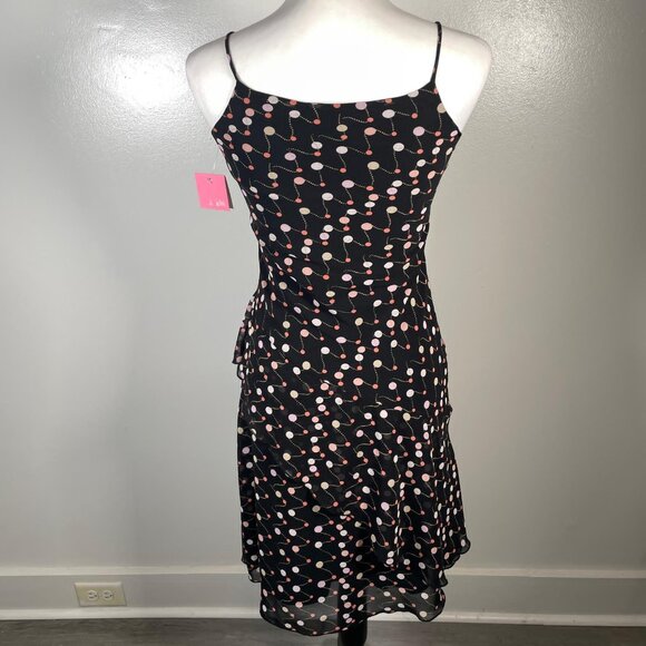 Le Pink Black Pink Polka Dots Asymmetrical Strap Neck Sleeveless Dress 10 NWT - Picture 7 of 12